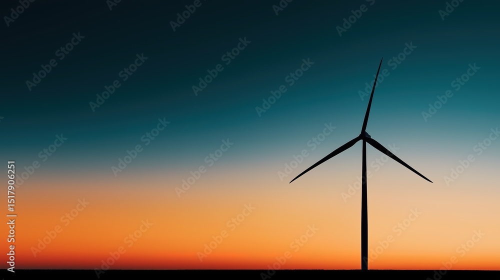 Fototapeta premium Wind turbine against sunset sky, symbolizing clean energy and sustainable future