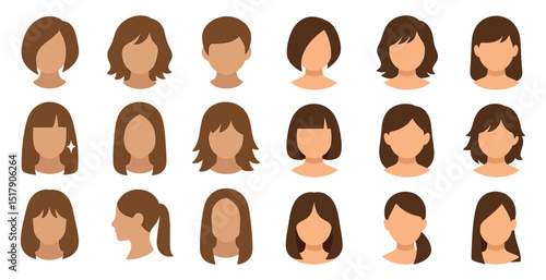 Diverse female hairstyles collection for design and inspiration