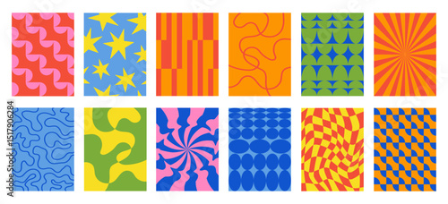 Set of Abstract vertical geometric backgrounds with colorful shapes and forms. Trendy vector illustration in style retro	