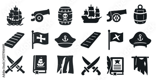 Nautical pirate icons set for adventure and storytelling themes