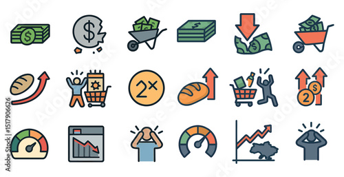 Economic growth and market trends icons for infographics and presentations