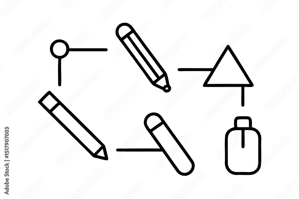 Simple line art design elements pencils triangle mouse