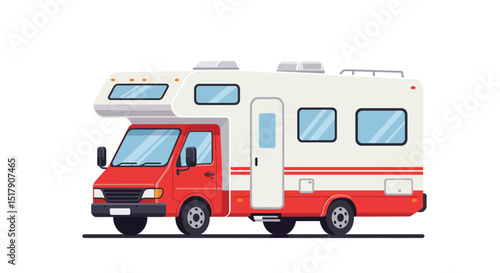 Red and White Recreational Vehicle Illustration on a White Background
