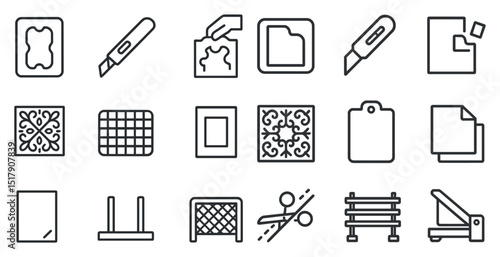 Minimalist icons of crafting and paperwork tools for creative projects and organization