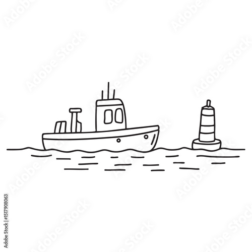 A tug sailing by a harbor buoy