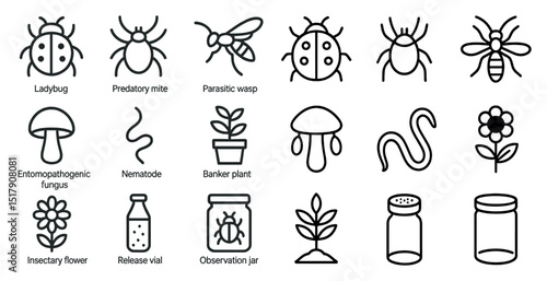 Insect and plant icon set for environmental and agricultural design