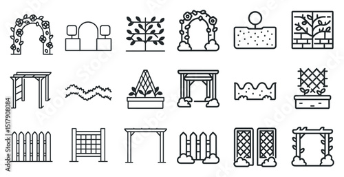 Garden structure icons set for landscape design and decoration