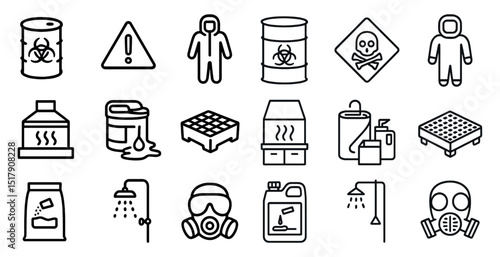 Hazard safety icons for industrial warnings and protective measures