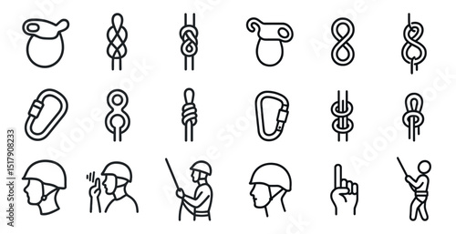 Essential knots and climbing gear icons for safety and adventure design