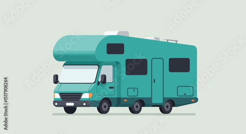 Teal Recreational Vehicle Illustration Camper Van for Road Trip and Travel