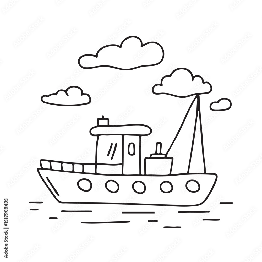 Naklejka premium A tugboat moving beneath a cloudy sky