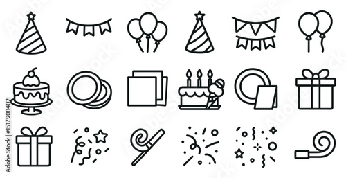 Party celebration icons for cards and invitations
