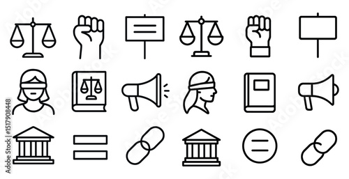 Justice and equality icons for legal and social media design projects