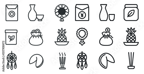 Collection of minimalist icons for feng shui, fortune, and wellness design