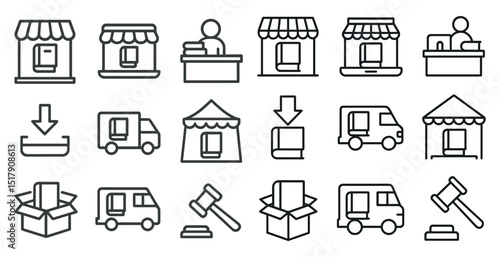 E-commerce and retail icons for delivery and shopping concepts