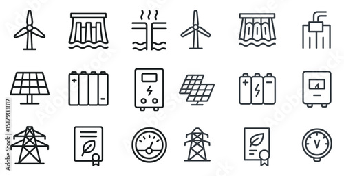 Renewable energy icons collection for sustainable design projects