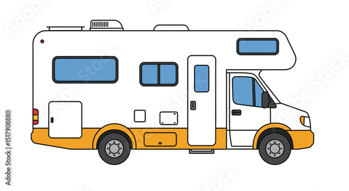 Illustration of a White and Yellow RV Camper Van on White
