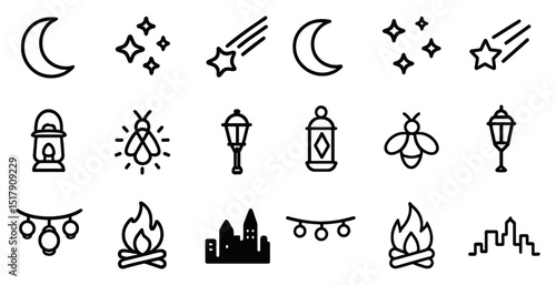 Celestial icons and lanterns for nighttime design projects