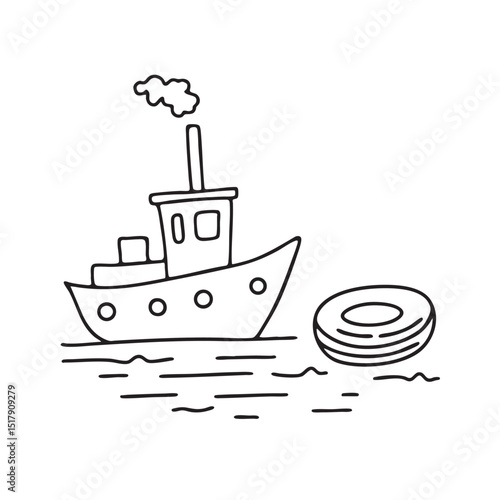 A tug seen near a drifting tire on the water