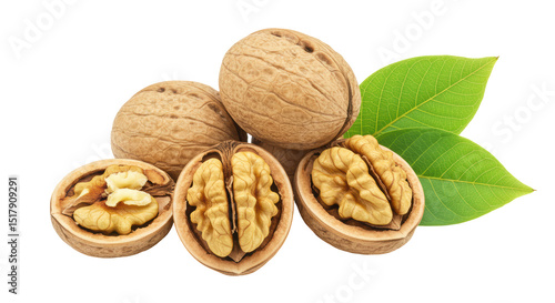 Isolated Walnuts with Leaves