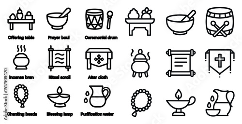 Ritual and religious objects collection for spiritual practices and ceremonies