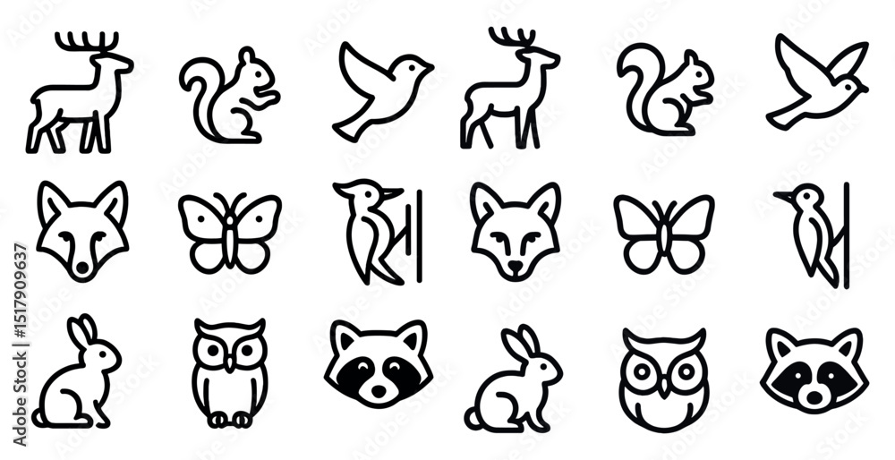 Fototapeta premium Minimalist woodland animal icons collection for nature-themed designs