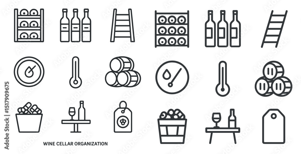 Naklejka premium Wine cellar organization icons for storage and temperature control concepts