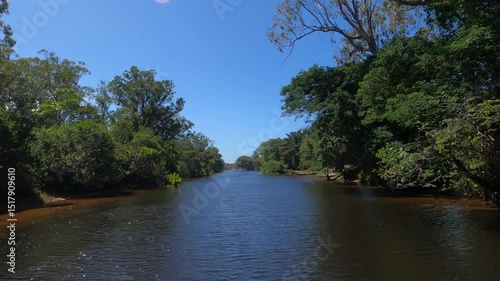 POV powerboat cruising along the Canal des Pangalanes in eastern Madagascar