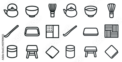 Traditional japanese tea ceremony icons for design and decoration purposes