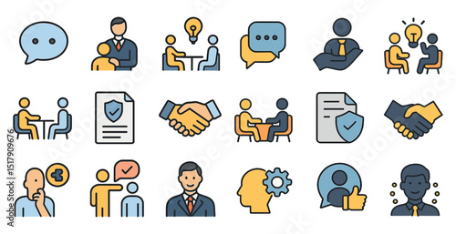 Business communication and teamwork icons for digital and print use