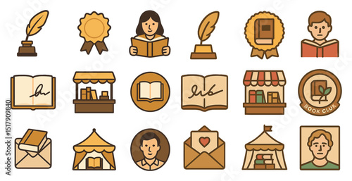 Literary icons and book fair elements for creative design