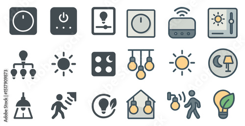 Modern smart home lighting and energy management icons for innovative design concepts