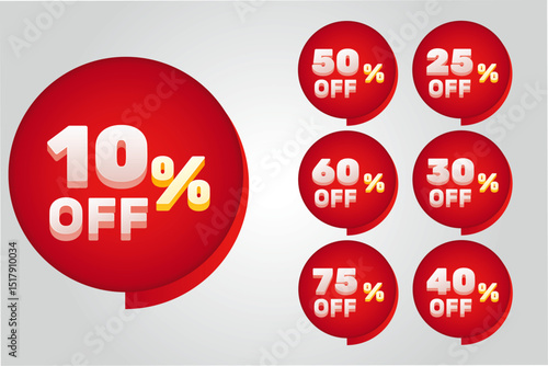 A Set of sale percentage 3d Style numbers, rounded shapes cartoon render style and isolated on white background. eps vector illustration discount. 10% 20% 30% 40% 50% 60% 70% 80% sale off tag. 