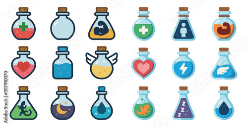 Magical potion bottles collection for game or app design