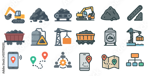 Construction and logistics icons for industrial and digital applications