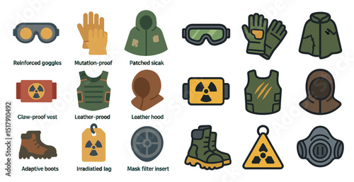 Post apocalyptic gear icons for survival game design