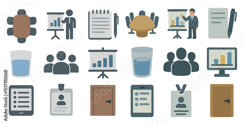 Business meeting icons for presentations and office planning