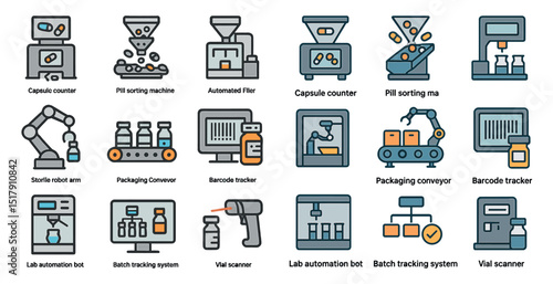 Medical equipment icons for capsule counting and lab automation design