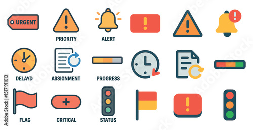 Colorful alert and notification icons for task management and priority settings