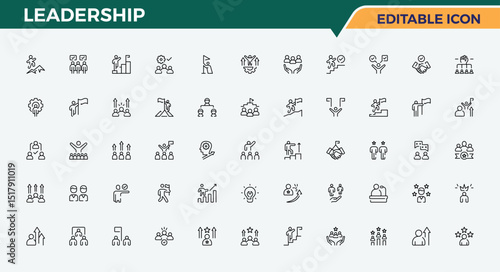 Leadership icon set. Minimal linear icons. Contains such icons as management, leader, collaboration, strategy. Editable stroke. Vector illustration. Teamwork icon.