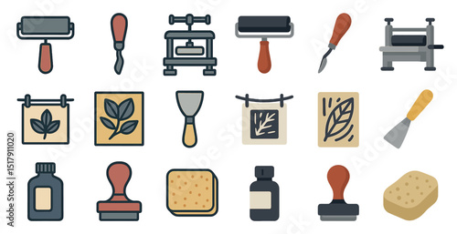 Art printmaking tools and equipment collection illustration