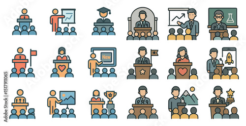 Business and education presentation icons for design projects