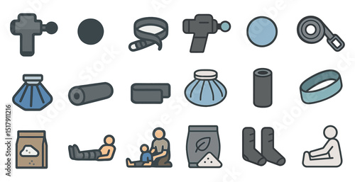 Fitness and recovery equipment icons for wellness and exercise design