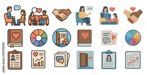 Mental health and counseling icons for therapy and support design