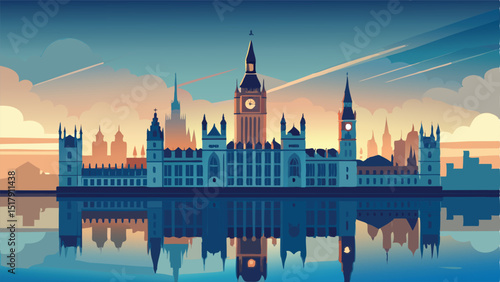 Vector illustration of london cityscape with big ben tower