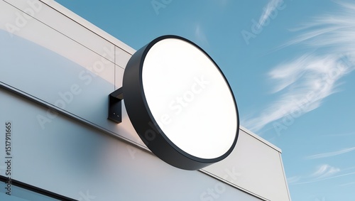 Round Storefront Signboard Mockup with Black Frame on Modern Building