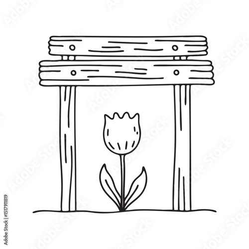 A tulip under a wooden trellis wall