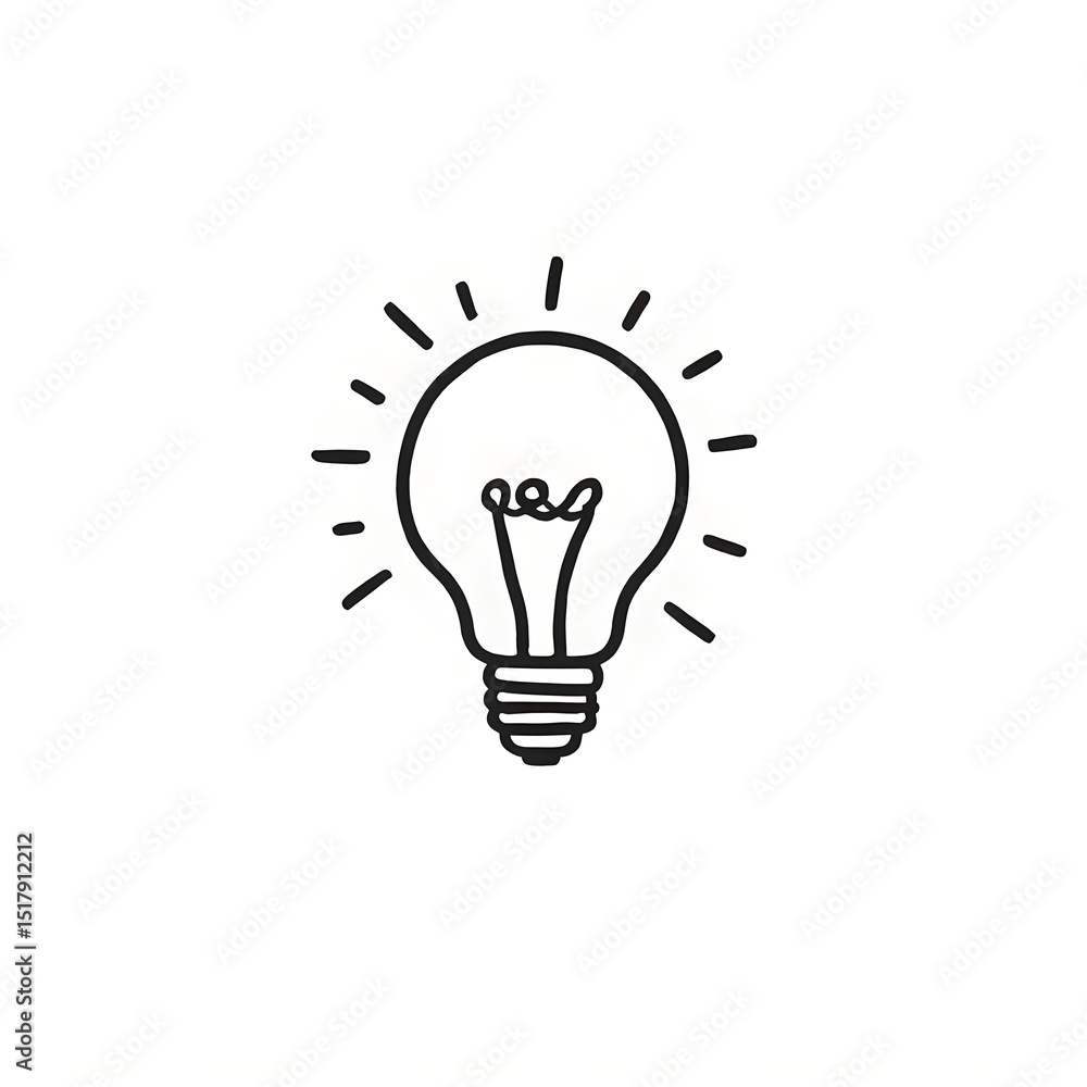 Minimalist Lightbulb Icon – Hand-drawn Style, Isolated on White Background, Creative Idea Concept Minimalist Lightbulb Icon – Hand-drawn Style, Isolated on White Background, Creative Idea Concept