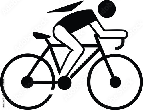 Cyclist Icon in Motion, Black and White Illustration of a Biker, Wind Stream