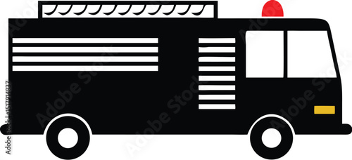 Black and White of a Fire Engine Truck with Red Siren